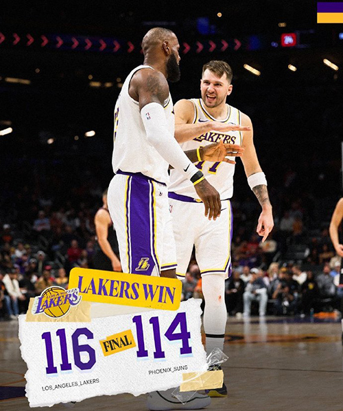 湖人116-114险胜太阳，东契奇29分，詹姆斯分，布克27+6+7